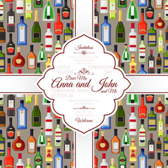 Invitation card with alcohol bottles pattern