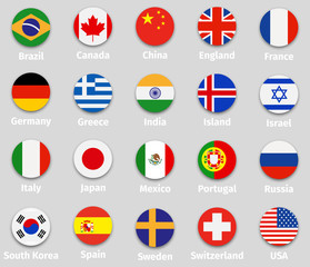 World flags, round icons set