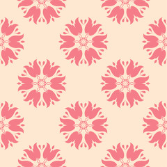 Red floral seamless pattern on beige background