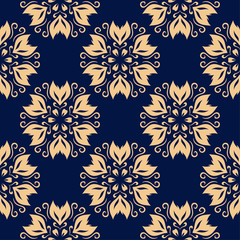 Naklejka na ściany i meble Golden blue floral seamless pattern