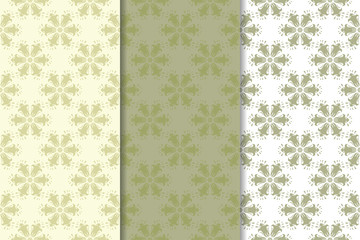 Olive green floral seamless ornaments. Set of vertical patterns