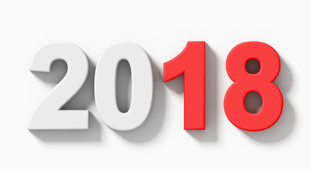 year 2018 marked red-white 3d numbers with shadow isolated on white - orthogonal projection