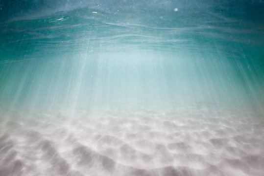 Sunlight Shining Through The Clear Water Lights The White Sand