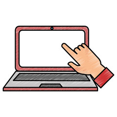 laptop computer with hand user touching