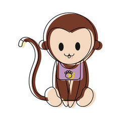 cute monkey icon over white background colorful design vector illustration
