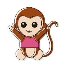 cute monkey icon over white background colorful design vector illustration