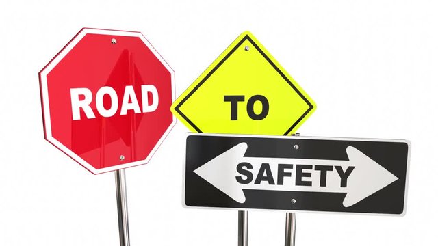 Road to Safety Stop Caution Warning Signs 3d Animation