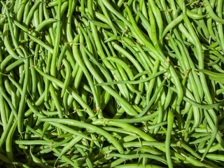 Fresh organic  Green Beans background,  in  country fair market