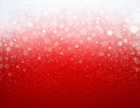 Snowfall on red Christmas background