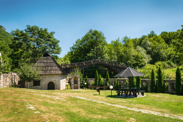 Fototapeta na wymiar Prijepolje, Serbia August 02, 2017: bridge at the monastery of Mileseva