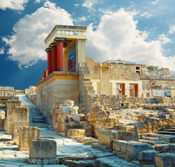 Knossos palace at Crete. Knossos Palace ruins. Heraklion, Crete, Greece. Detail of ancient ruins of...