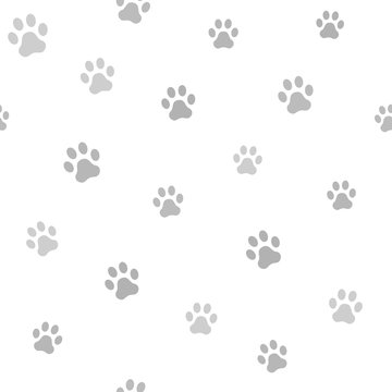 Dog paw track. Seamless animal pattern of paw footprint. Vector