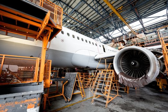 Aircraft at airlines maintenance facility