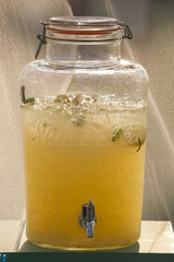 Home made lemonade with mint leaves. Jar lemonade