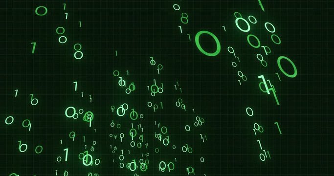 Digital Green computer binary code floating in a software system