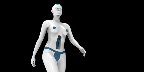 Extremely detailed and realistic high resolution 3d illustration of a humanoid android