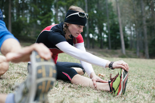 Two people training outdoors