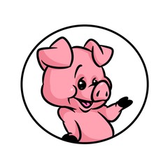 Pig joy emblem cartoon illustration 
