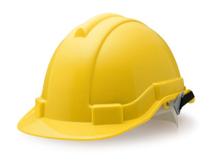 Yellow safety helmet isolated on white background.