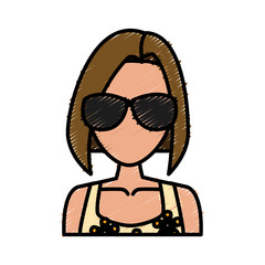 Young woman with sunglasses cartoon icon vector illustration graphic design