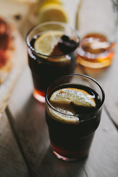 Glass of Cola with Ice and Lemon