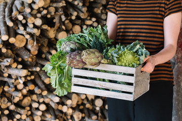 Box of artichoke, broccoli and cabbage