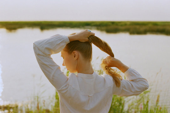 Woman at the sunset