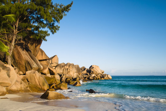 granitic rock formations on Anse Major beach in La Digue