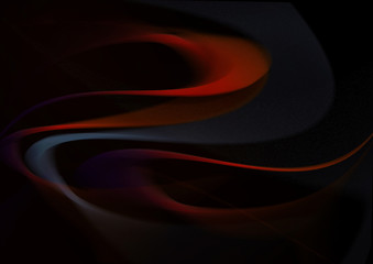 Abstract flowing one after another blurred curved red and bluish waves on black background