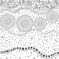 Mandala. Zentangle. Hand drawn circle zendala with abstract patterns on isolation background. Design for spiritual relaxation for adults. Line art creation. Black and white illustration for coloring.
