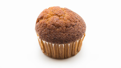 Brown banana cupcake on white background