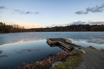 Deer Lake during sunset. Picture taken in Burnaby, Greater Vancouver, BC, Canada, during a winter sunset.