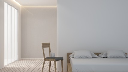 The 3D rendering Bedroom space minimal and wall decoration empty in hotel