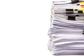 Stack of business papers isolated on white background