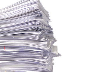 Stack of business papers isolated on white background