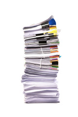 Stack of business papers isolated on white background