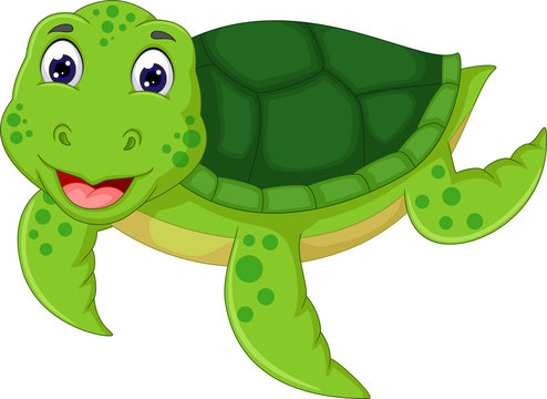 funny turtle cartoon swimming with happines