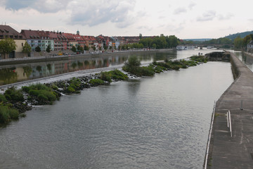 Obraz premium Channel, lock, river and city. Würzburg, Bavaria, Germany
