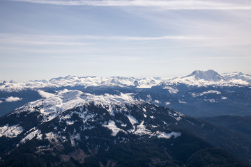 Aerial landscape view of the mountains. Taken far remote North West from Vancouver, British Columbia, Canada.