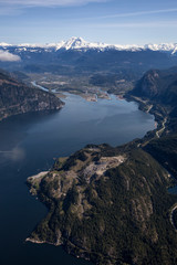 Squamish City, North of Vancouver, BC, Canada. Taken from an aerial perspective from an aerial...