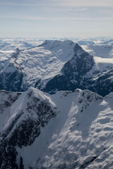 Obraz premium Aerial landscape view of the mountains. Taken far remote North West from Vancouver, British Columbia, Canada.