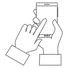 hand human with smartphone device isolated icon