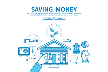 Modern flat blue color line vector editable graphic illustration, business finance concept, saving money