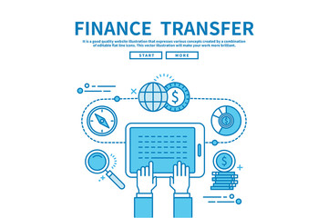 Modern flat blue color line vector editable graphic illustration, business finance concept, finance  transfer