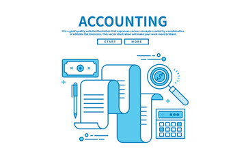 Flat line vector editable graphic illustration, business finance concept, accounting