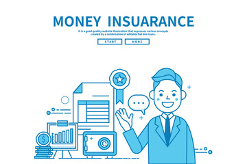 Modern flat blue color line vector editable graphic illustration, business finance concept, money Insurance