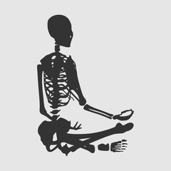 Human skeleton in yoga meditation pose. Front view. Vector illustration. Halloween party design template