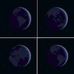 Different continents from the cosmos. Vector background