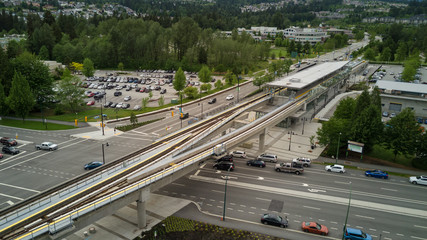 Skytrain Station in Coquitlam, Vancouver, British Columbia, Canada. Taken from an aerial...