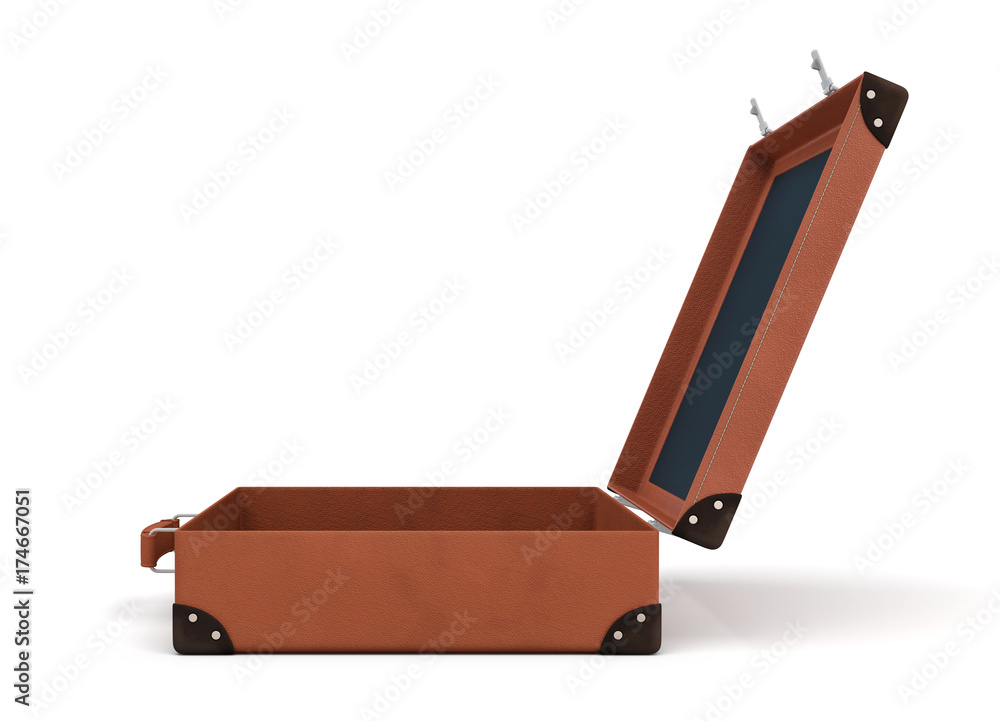 Aufkleber 3d rendering of an open brown retro suitcase revealed to hold nothing.